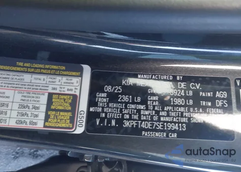 2025 Kia K4 Lxs from USA, damaged, VIN 3KPFT4DE7SE199413